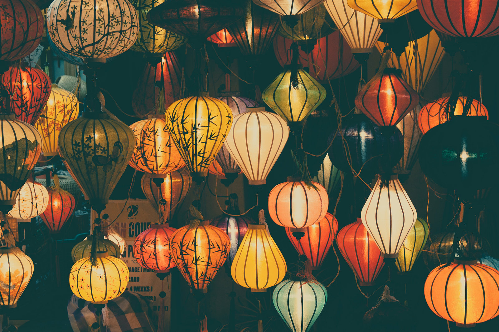 White and red paper lanterns in Hoi An, Vietnam